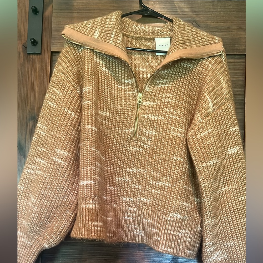 Varley Brown and White Cowl Neck Sweater